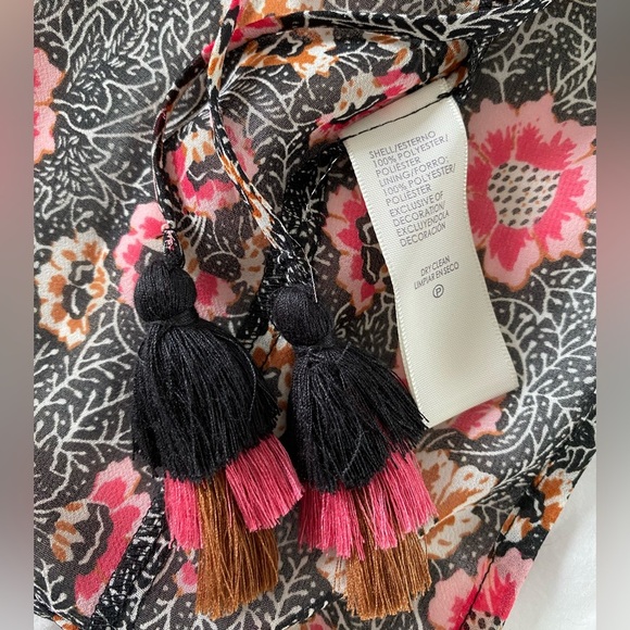 Rebecca Minkoff Romy Black Floral Print Ruched Skirt with Tassels Sz 10 - Picture 6 of 8